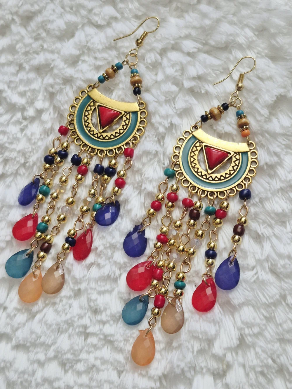 Bohemian Gold Plated Multi Color Beaded Dangle Earrings